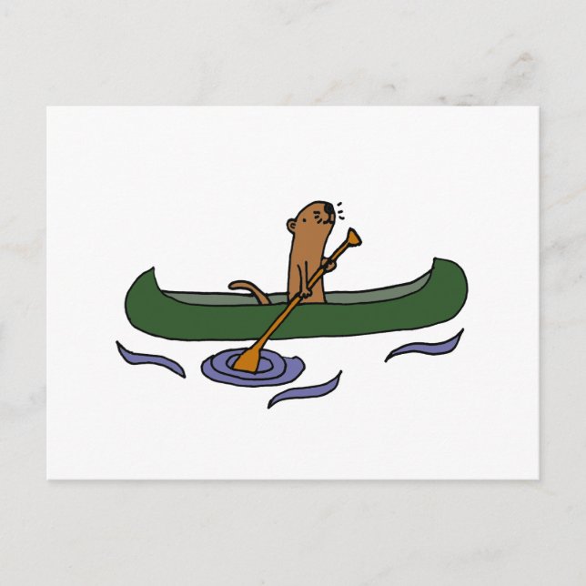 Funny Sea Otter Rowing in Canoe Postcard (Front)
