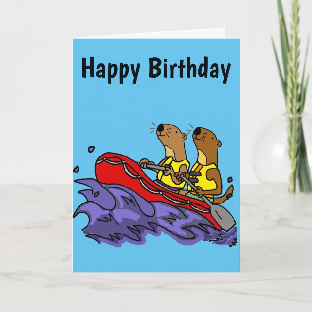 Funny Sea Otters River Rafting Card (Front)
