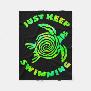 Funny Sea Turtle Just Keep Swimming Ocean Beach Va Fleece Blanket