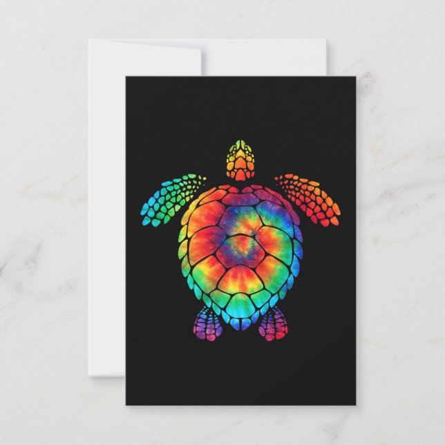 Funny Sea Turtle Ocean Tie Dye Rainbow Hippie Cost RSVP Card (Front)