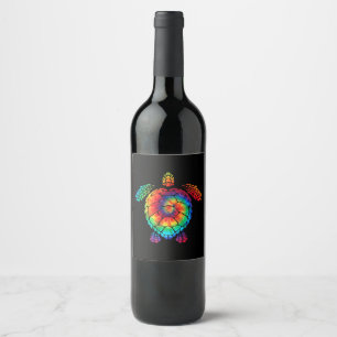 Funny Sea Turtle Ocean Tie Dye Rainbow Hippie Cost Wine Label