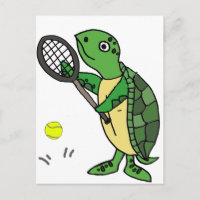 Funny Sea Turtle Playing Tennis Cartoon