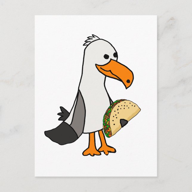 Funny Seagull Bird eating Taco Cartoon Postcard (Front)