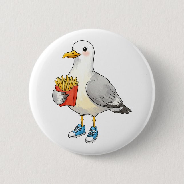 Funny Seagull Fries Sneakers 2 Inch Round Button (Front)
