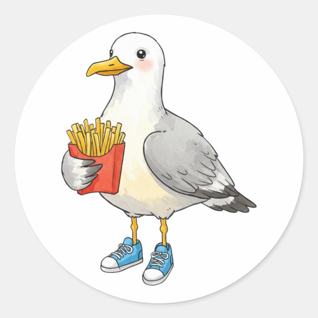 Funny Seagull Fries Sneakers Classic Round Sticker (Front)