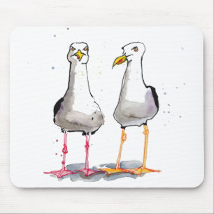 Funny seagull ink drawing - comical seagulls mouse pad