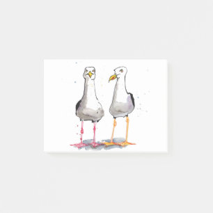 Funny seagull ink drawing - comical seagulls post-it notes