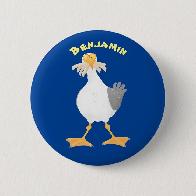 Funny seagull with French fries cartoon 2 Inch Round Button (Front)