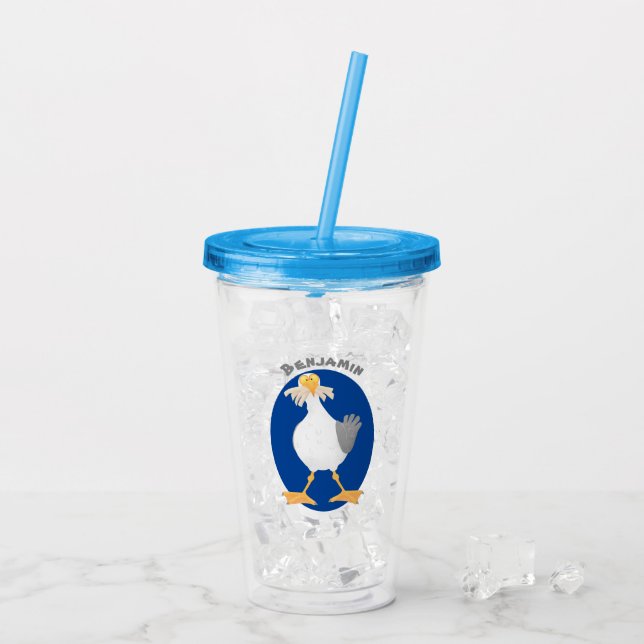 Funny seagull with French fries cartoon Acrylic Tumbler (Back Ice)