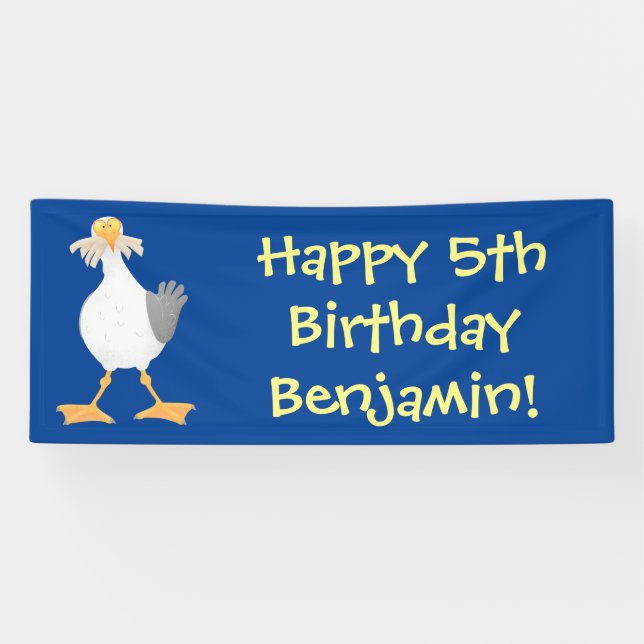 Funny seagull with French fries cartoon Banner (Horizontal)