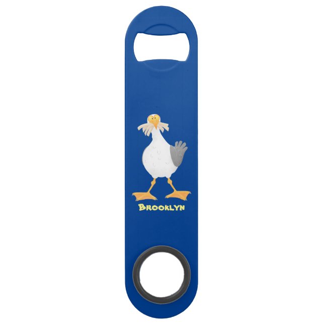 Funny seagull with French fries cartoon Bar Key (Front)