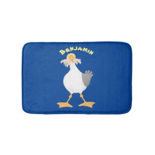 Funny seagull with French fries cartoon Bath Mat