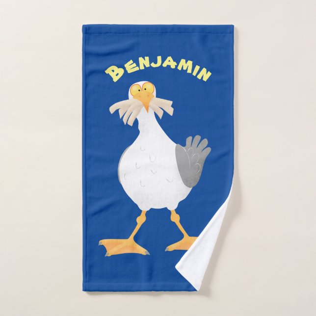 Funny seagull with French fries cartoon Bath Towel Set (Hand Towel)