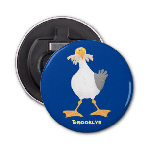 Funny seagull with French fries cartoon Bottle Opener