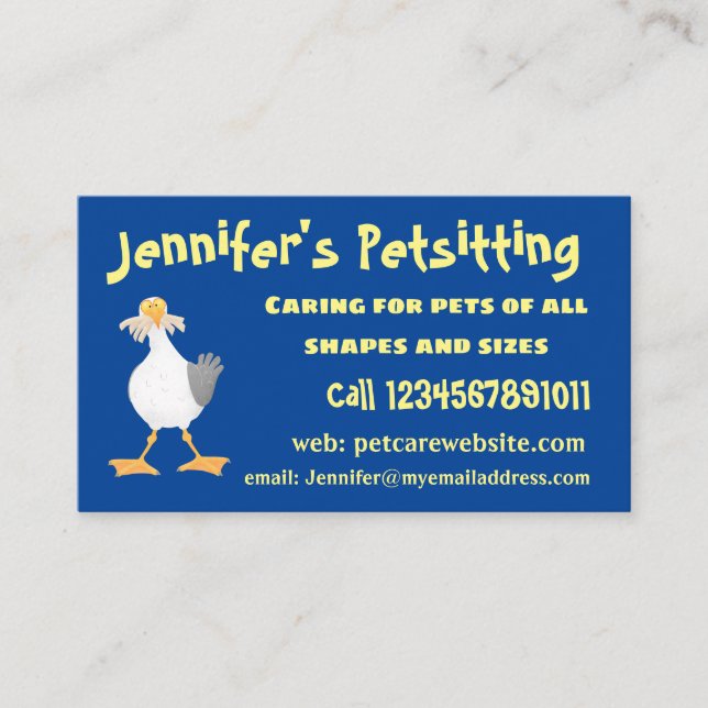 Funny seagull with French fries cartoon Business Card (Front)