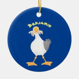 Funny seagull with French fries cartoon Ceramic Ornament