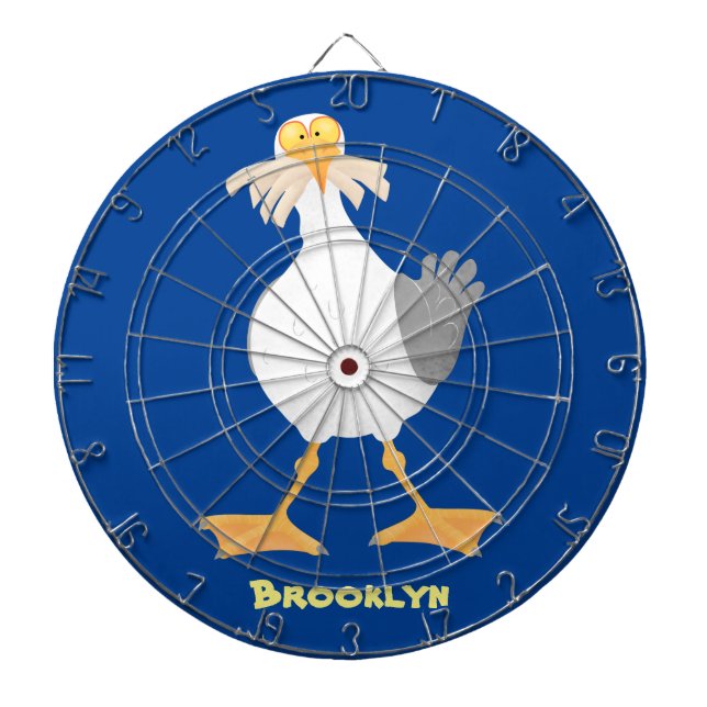 Funny seagull with French fries cartoon Dartboard (Front)