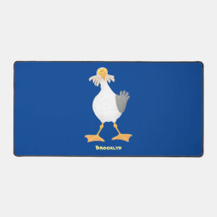 Funny seagull with French fries cartoon Desk Mat