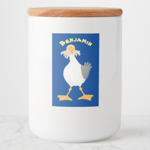 Funny seagull with French fries cartoon Food Label