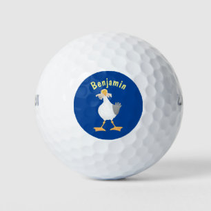 Funny seagull with French fries cartoon Golf Balls