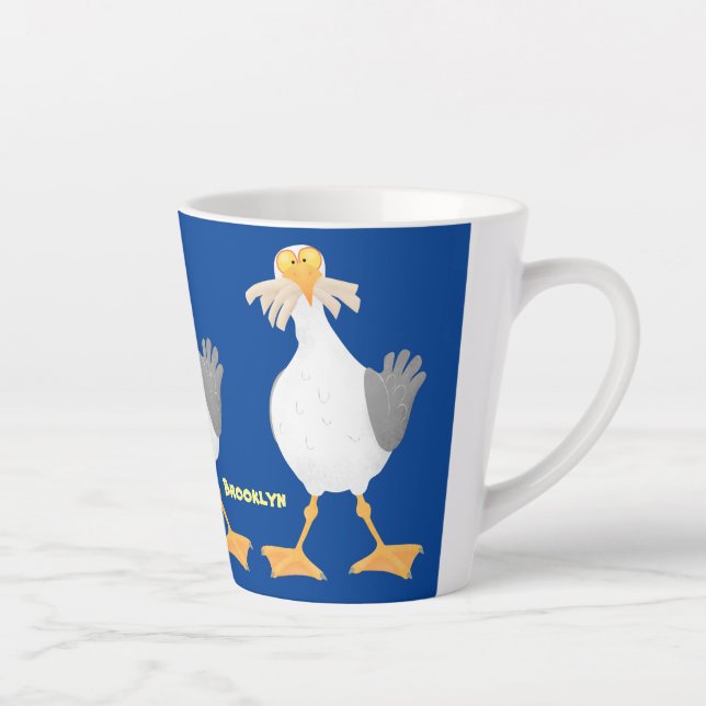 Funny seagull with French fries cartoon Latte Mug (Right)