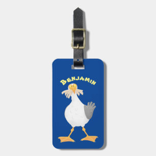 Funny seagull with French fries cartoon Luggage Tag