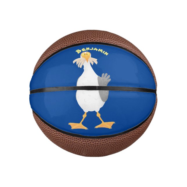 Funny seagull with French fries cartoon Mini Basketball (Front)