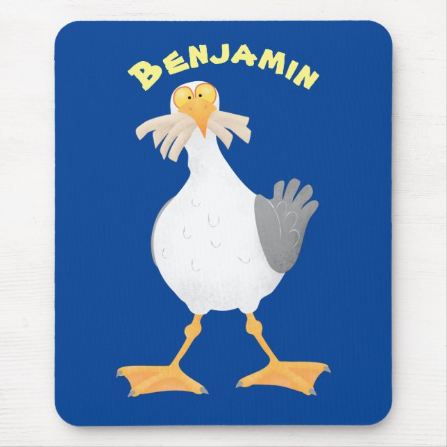 Funny seagull with French fries cartoon Mouse Pad (Front)
