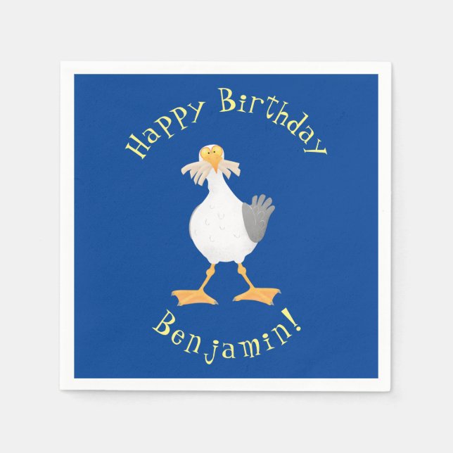 Funny seagull with French fries cartoon Napkin (Front)