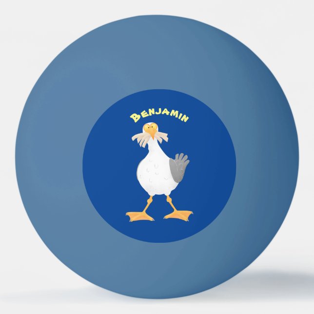 Funny seagull with French fries cartoon Ping Pong Ball (Front)