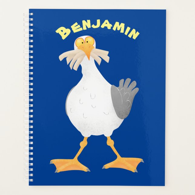 Funny seagull with French fries cartoon Planner (Front)