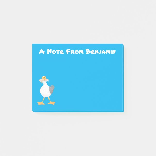 Funny seagull with French fries cartoon Post-it Notes (Front)