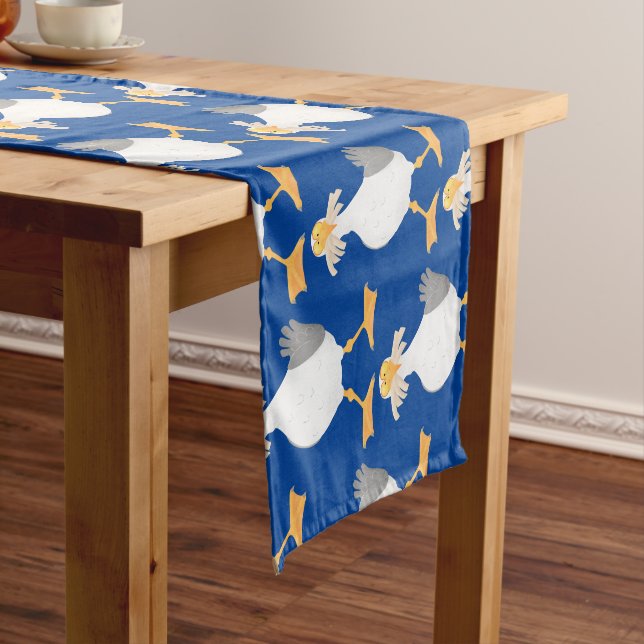 Funny seagull with French fries cartoon Short Table Runner (In Situ)
