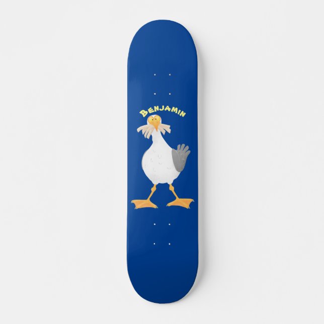 Funny seagull with French fries cartoon Skateboard (Front)