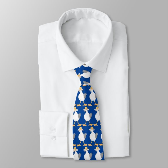 Funny seagull with French fries cartoon Tie (Tied)
