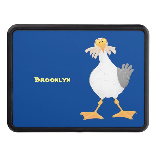 Funny seagull with French fries cartoon Trailer Hitch Cover (Front)