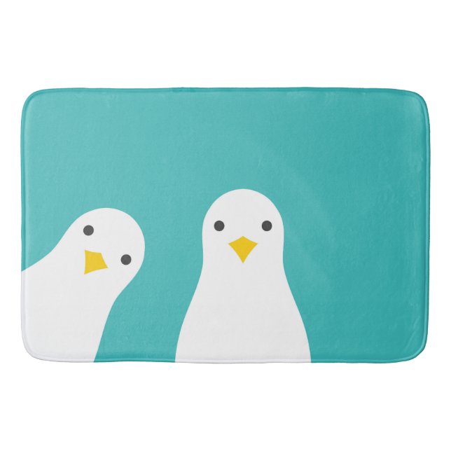 Funny seagulls illustration turquoise bath mat (Front)