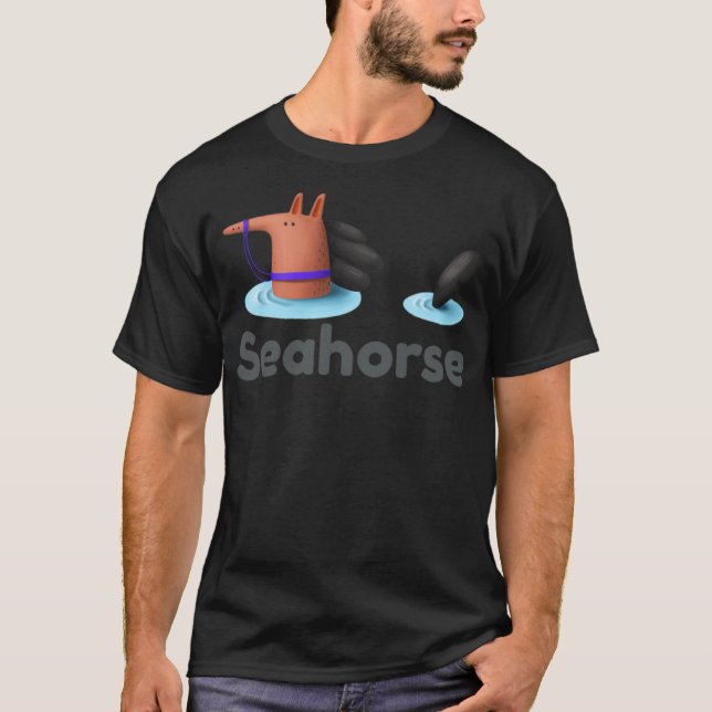 Funny Seahorse Artwork showing swimming funny anim T-Shirt (Front)