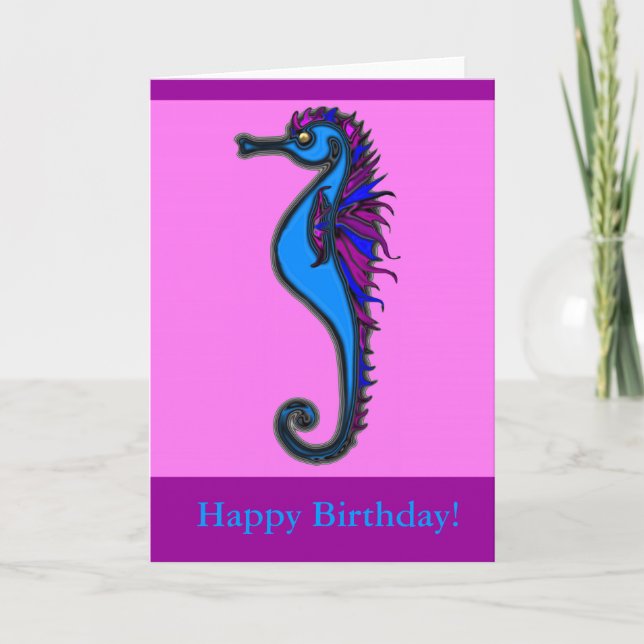 Funny seahorse pink card (Front)