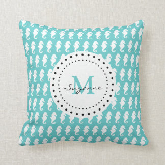 Funny Seahorses Monogrammed Throw Pillow
