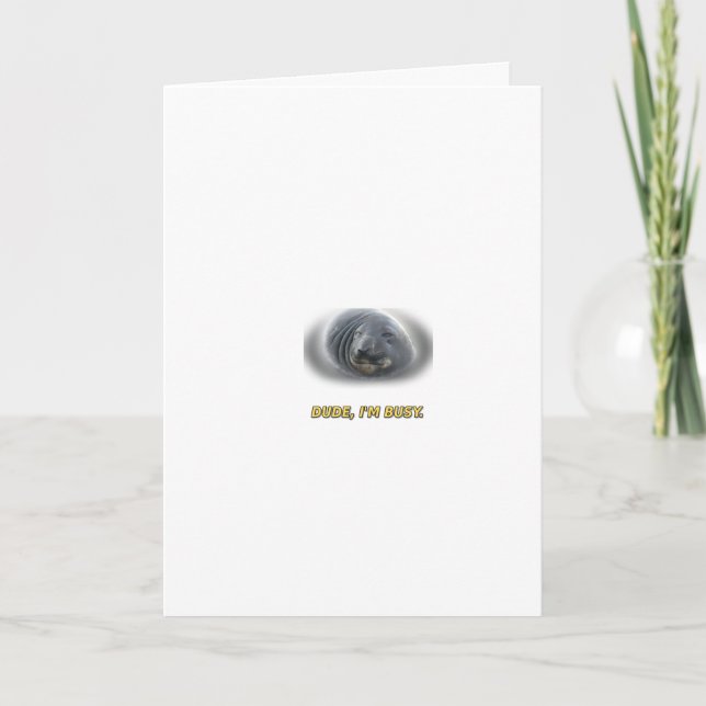 Funny Seal Dude I'm Busy Greeting Card (Front)