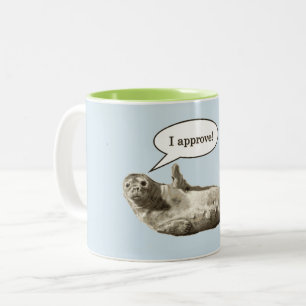 Funny seal of approval pun Two-Tone coffee mug