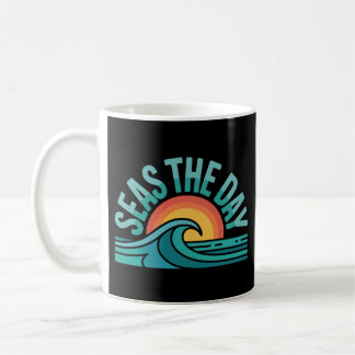 Funny Seas The Day Retro Ocean Badge Mug