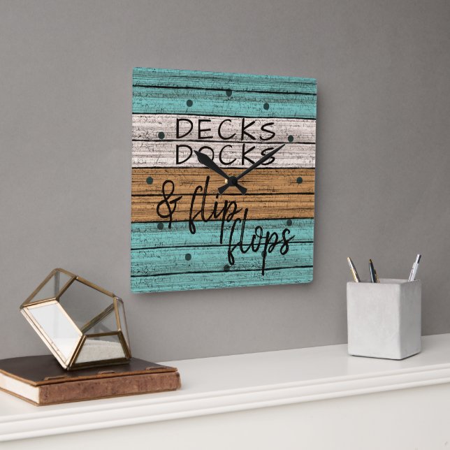 Funny Seaside Beachy Summer Quote Art Square Wall Clock (Office)