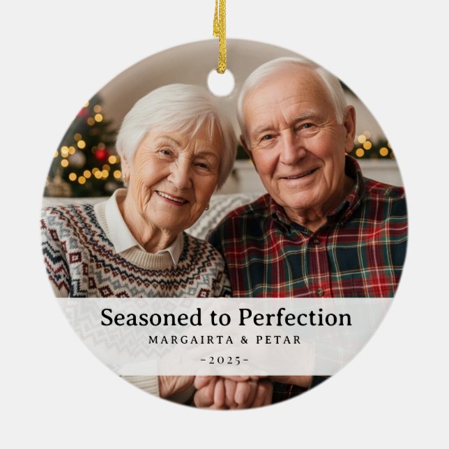 Funny Seasoned to Perfection Grandparent Photo  Ceramic Ornament (Back)