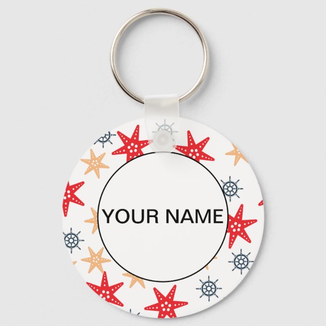 Funny Seastars And Steerwheels Pattern Keychain (Front)