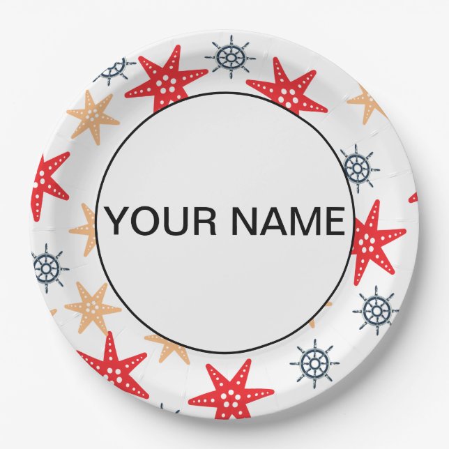 Funny Seastars And Steerwheels Pattern Paper Plate (Front)