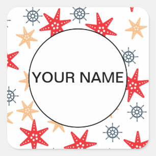 Funny Seastars And Steerwheels Pattern Square Sticker