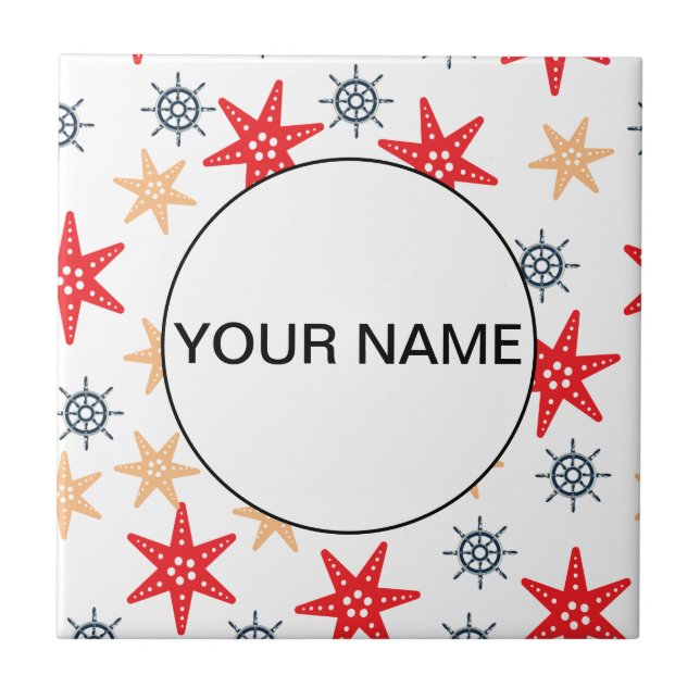 Funny Seastars And Steerwheels Pattern Tile (Front)