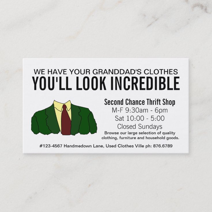 Funny Second Hand Store Thrift Shop Business Card | Zazzle Funny Second Hand Store Thrift Shop Business Card | Zazzle